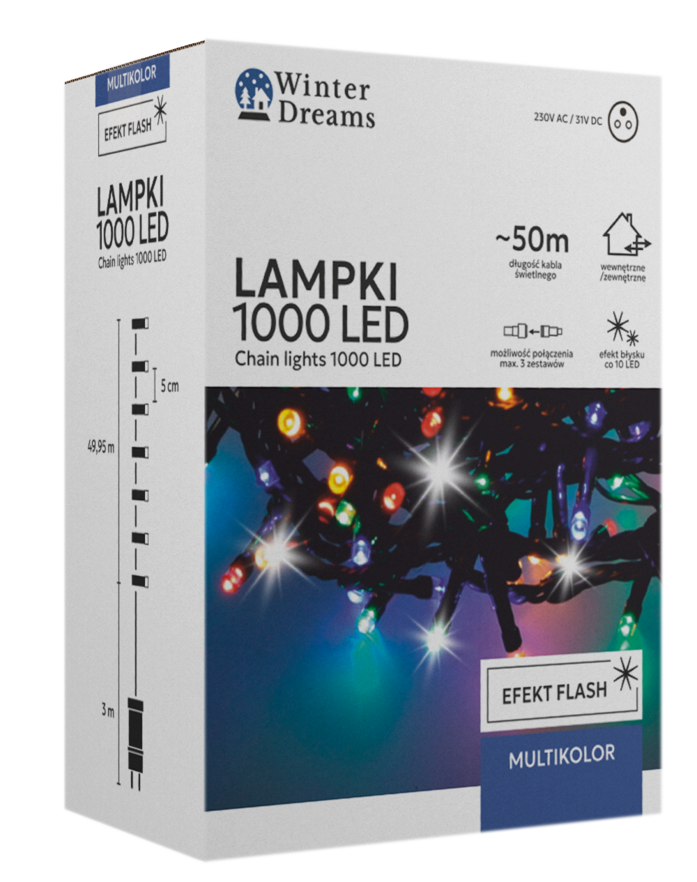 LAMPKI LED 1000L MULTIKOLOR + ZIMNY FLASH, DŁ. 3 + 50 M WEWN/ZEWN *8455 - obrazek 4
